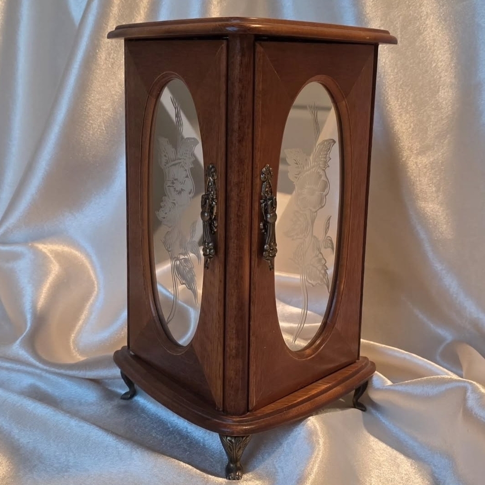 Elegant Vintage Wooden Jewelry Box Armoire 1970s
